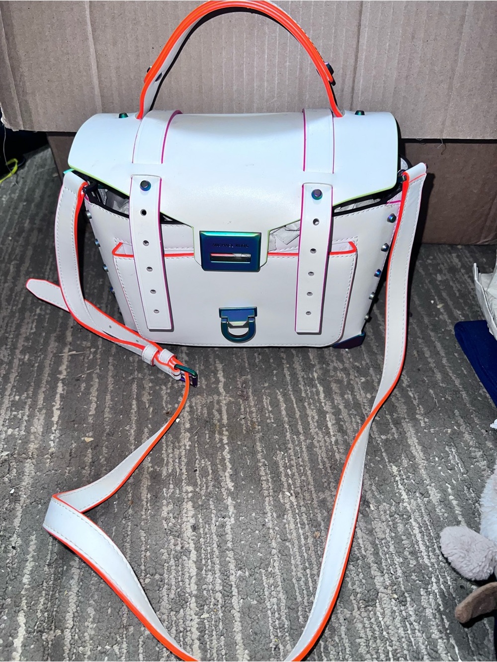 Michael Kors White Shoulder Bag with Neon Orange Trim
